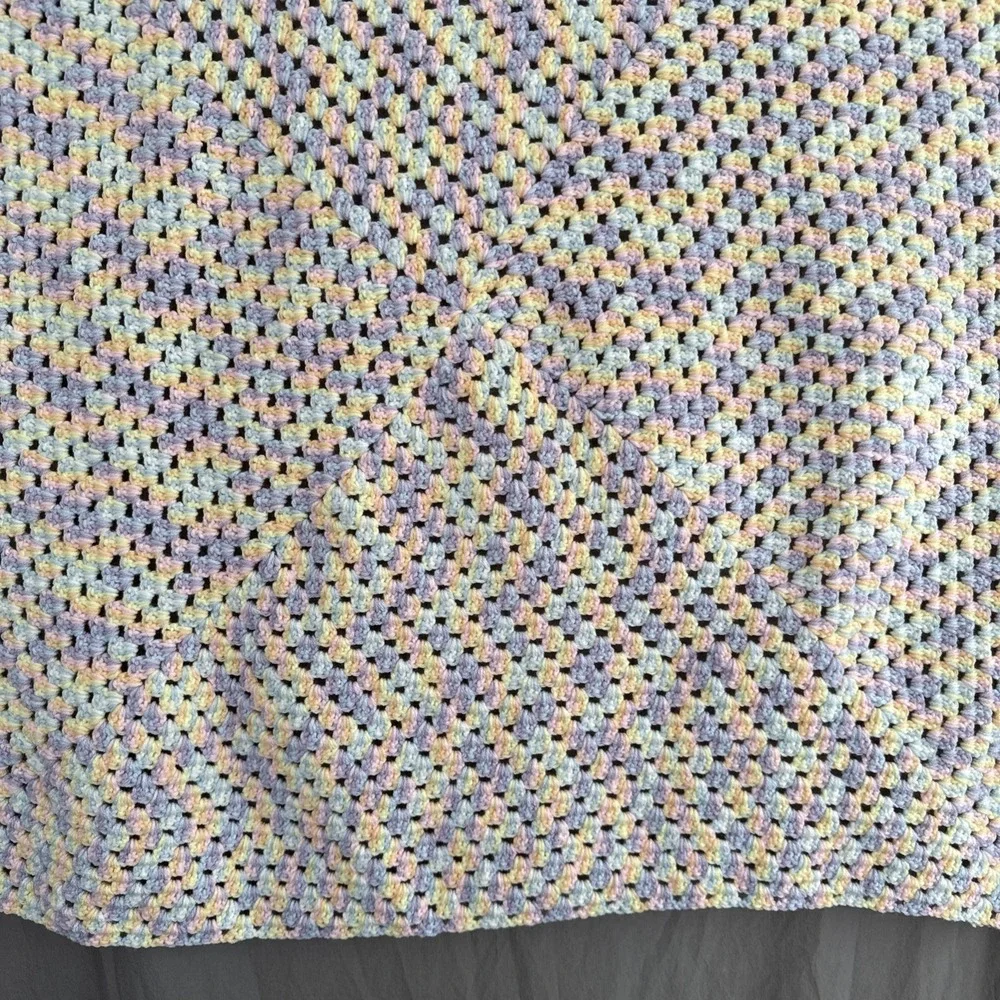 Handmade Crochet C2C Pastel Baby Afghan Blanket Soft Rainbow Sherbet 90s‎ 38x38